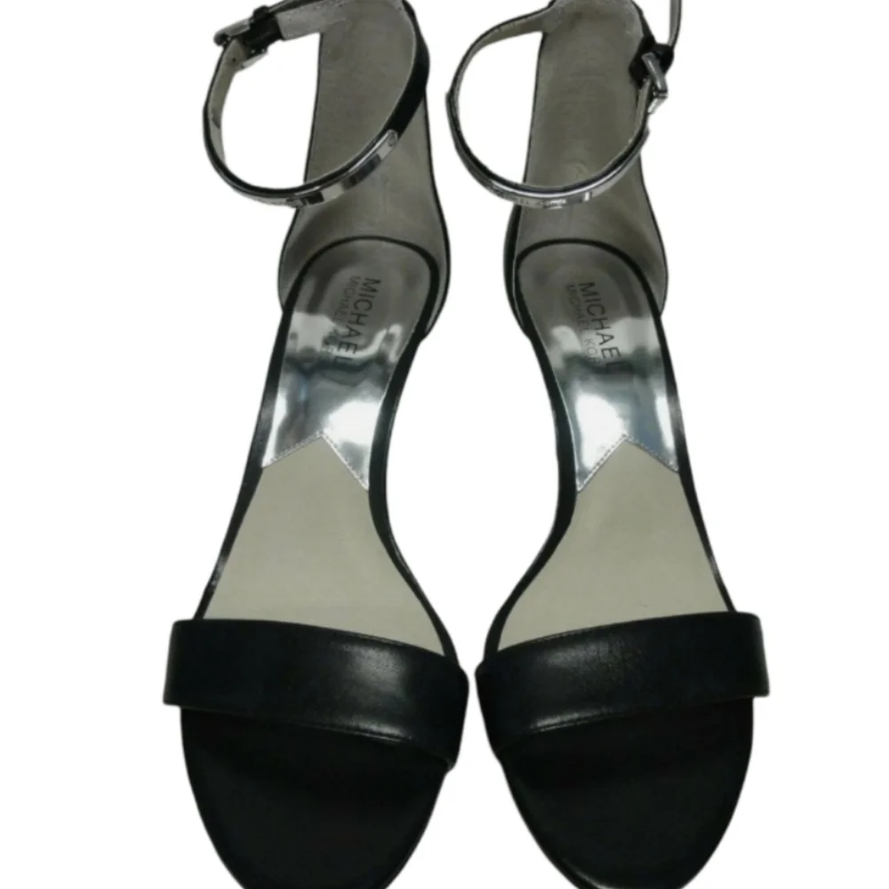 Michael Kors Kristen Black Leather Ankle Strap Heels 7.5M